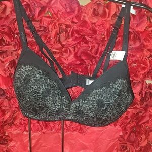Aerie NWT Midnight Black Floral Bra Size 38C